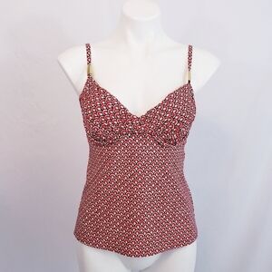 Land's End Geometric Tankini Swimsuit Top Swimwear Red White